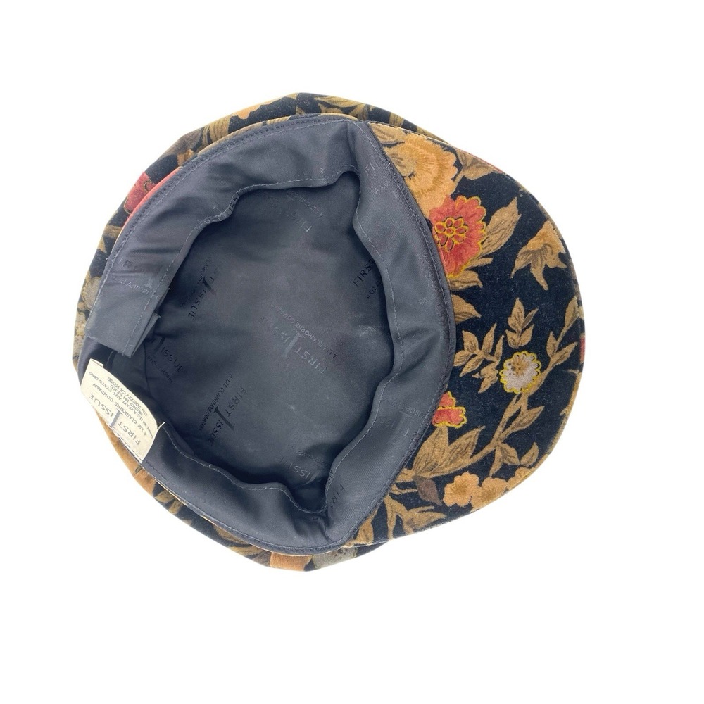 Vintage First Issue Liz Claiborne Baker Boy Hat Velvet Floral Newsboy Cap - Picture 7 of 8